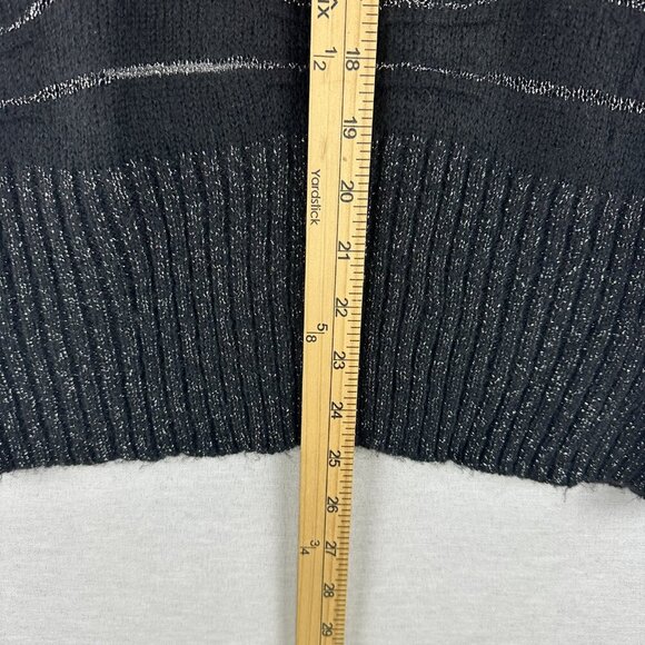 ROZ & ALI WOMEN'S BLACK w/ SILVER METALLIC, COWL NECK SWEATER, L LARGE - Picture 6 of 9